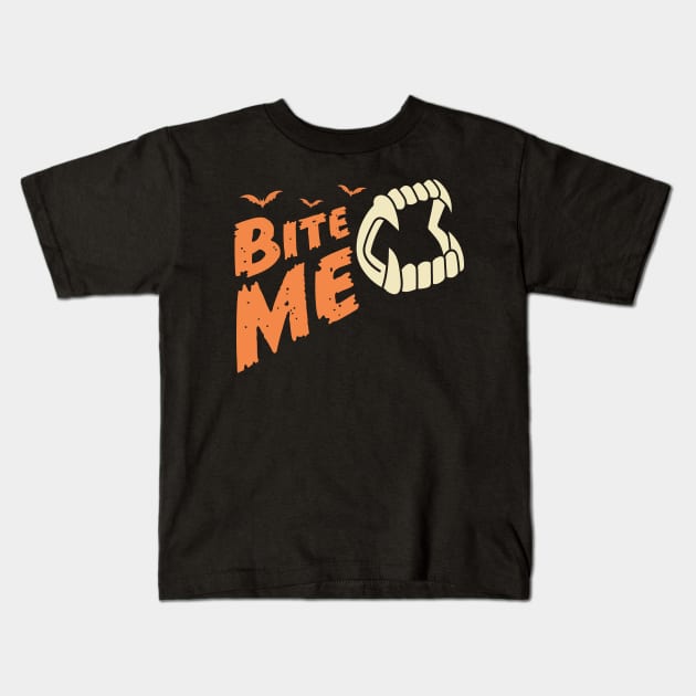 Vampire Bite Me - Funny Halloween Vampire Fangs Kids T-Shirt by OrangeMonkeyArt